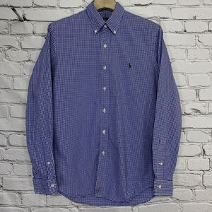 Ralph Lauren Blue Gingham Plaid‎ Button Down Shirt Size M Green Pony Long Sleeve